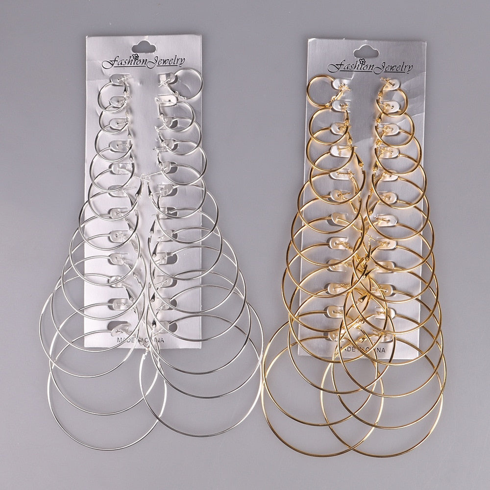 12 Pairs Gold Hoop Earrings Set Big Circle Earring Fashion Jewelry Earrings for Women Girls Steampunk Ear Clip Korean Earrings